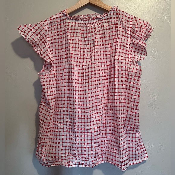 Vineyard Vines Red and White Patterned Cotton Blouse Flowy Checkered Lightweight - Picture 7 of 9